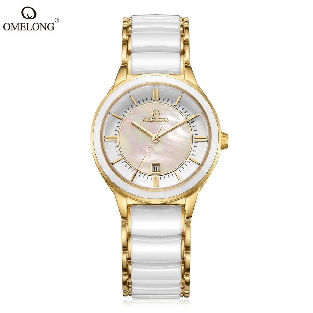 Stainless steel Gold Luxury  Quartz Women's Gold plated Watches Ceramic Pure Gold Wrist Watches