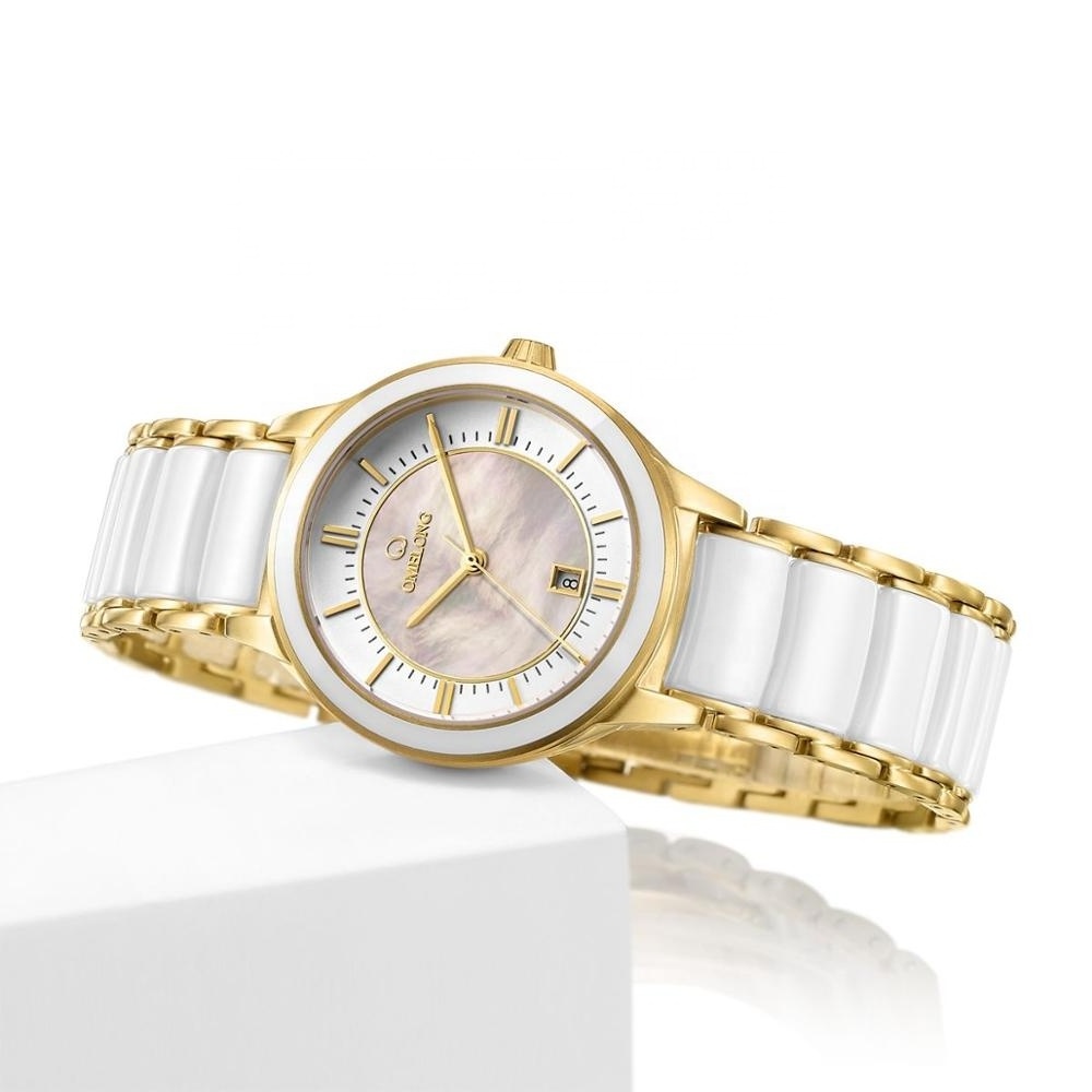 Stainless steel Gold Luxury  Quartz Women's Gold plated Watches Ceramic Pure Gold Wrist Watches