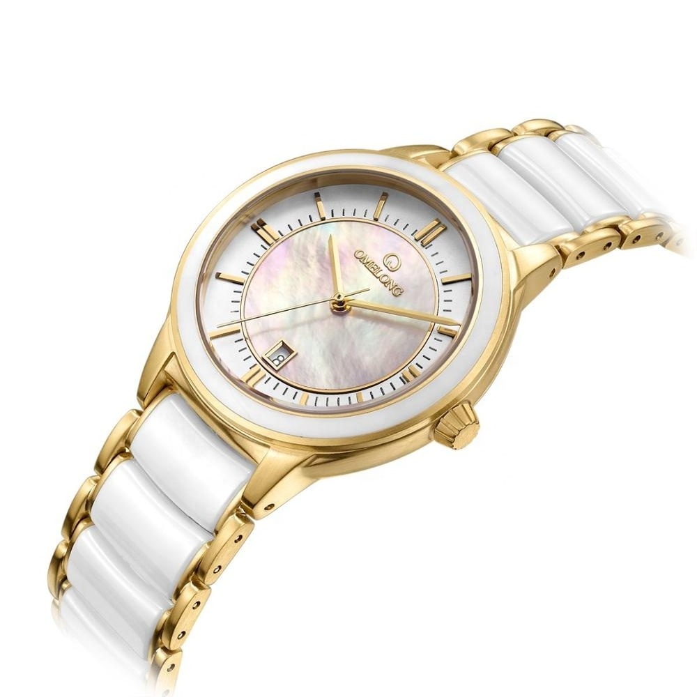 Stainless steel Gold Luxury  Quartz Women's Gold plated Watches Ceramic Pure Gold Wrist Watches