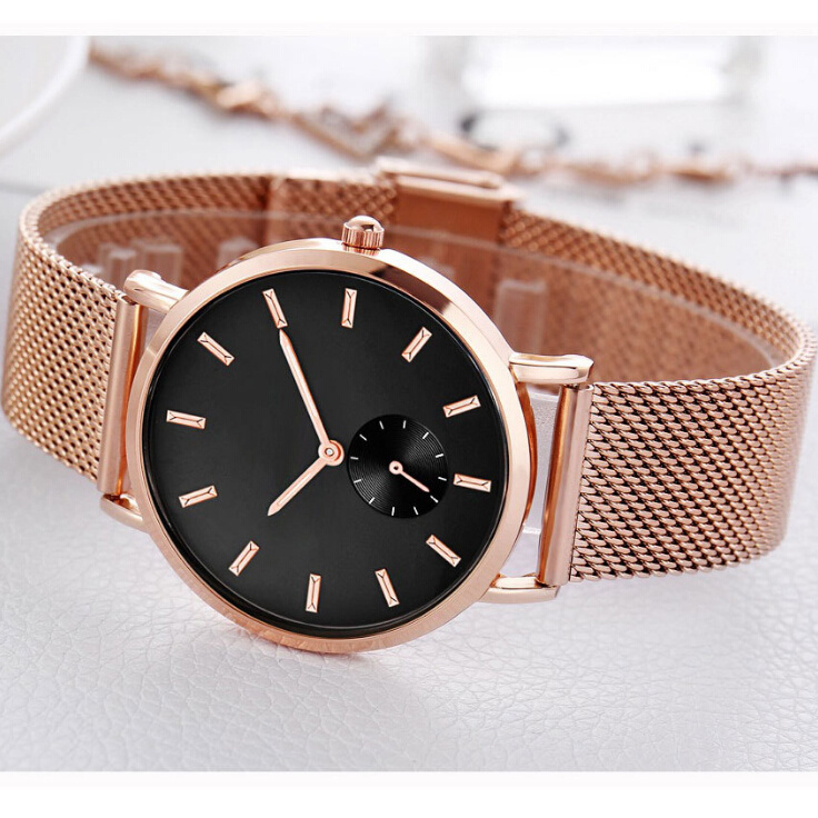 High Quality Rose Gold Case Watch Lady Leather Waterproof Wrist Watch Women Stainless steel Wrist Watch