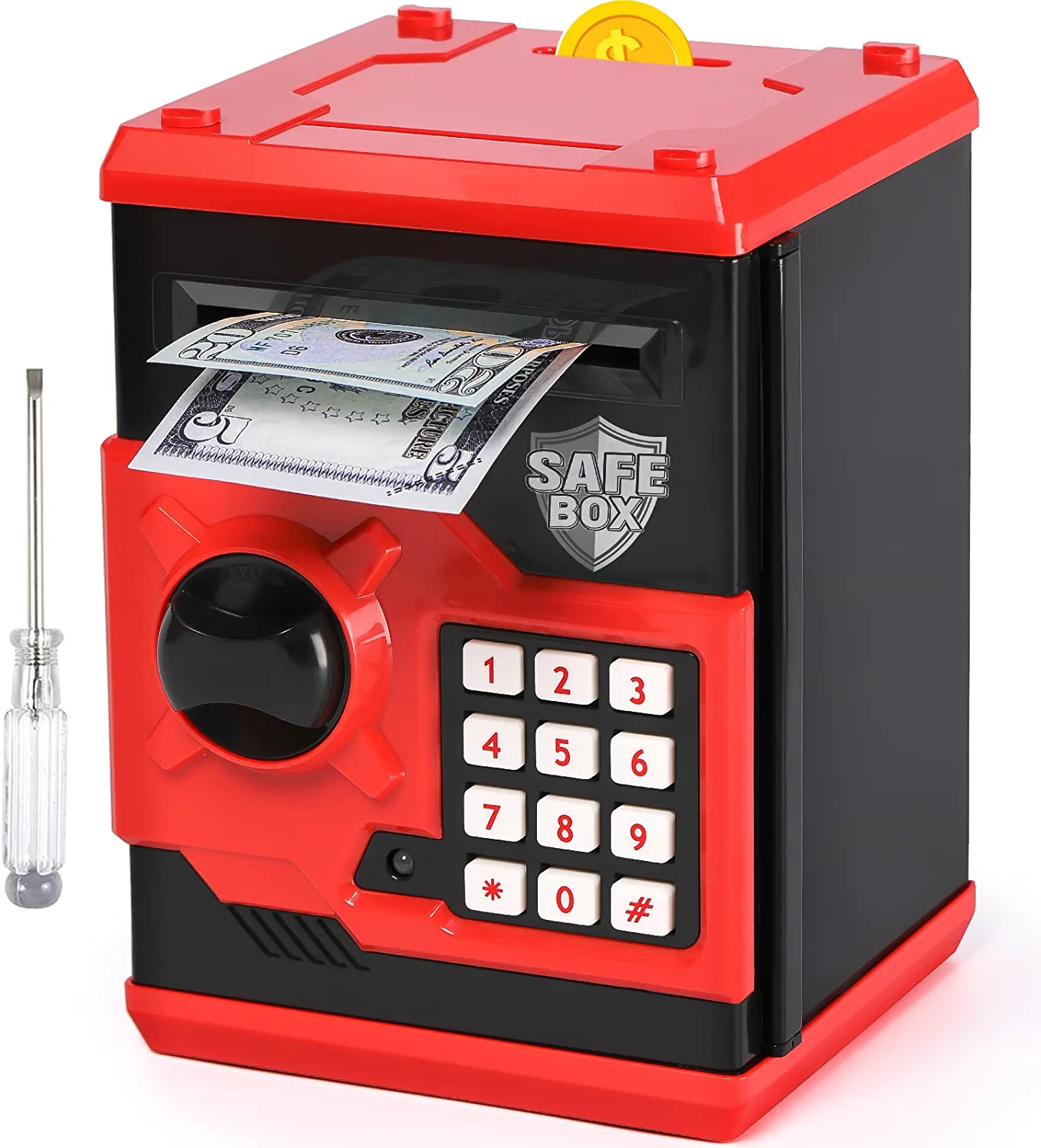 DWI Dowellin ATM Piggy Bank for Boys Girls atm machine Money Saving Box with Password Money Jar with Auto Grab Bill Slot