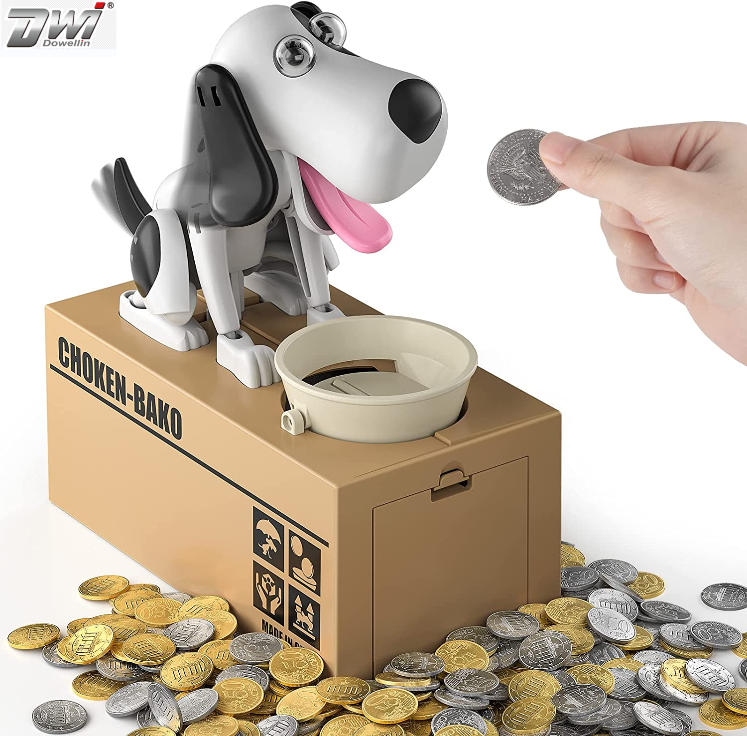 DWI Dowellin Pet Dog Coin Munching piggy bank Automatic Money Bank Electronic ATM Savings Box Saving Money Coin Bank for Toddler