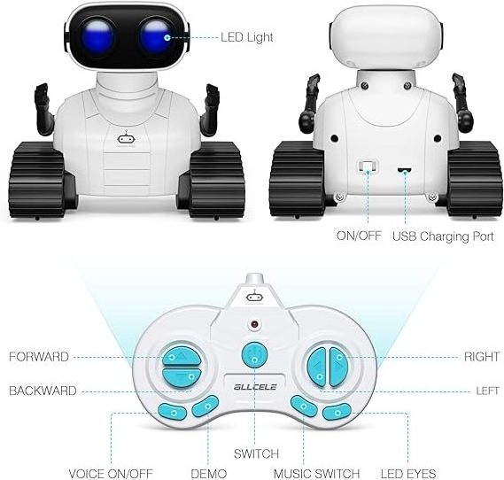 DWI Dowellin 2.4G Rechargeable RC Robot for Boys and Girls, Remote Control Toy with Music and LED Eyes