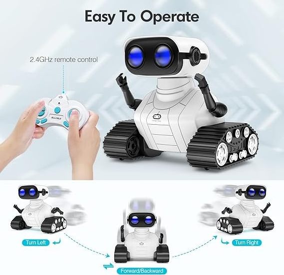 DWI Dowellin 2.4G Rechargeable RC Robot for Boys and Girls, Remote Control Toy with Music and LED Eyes