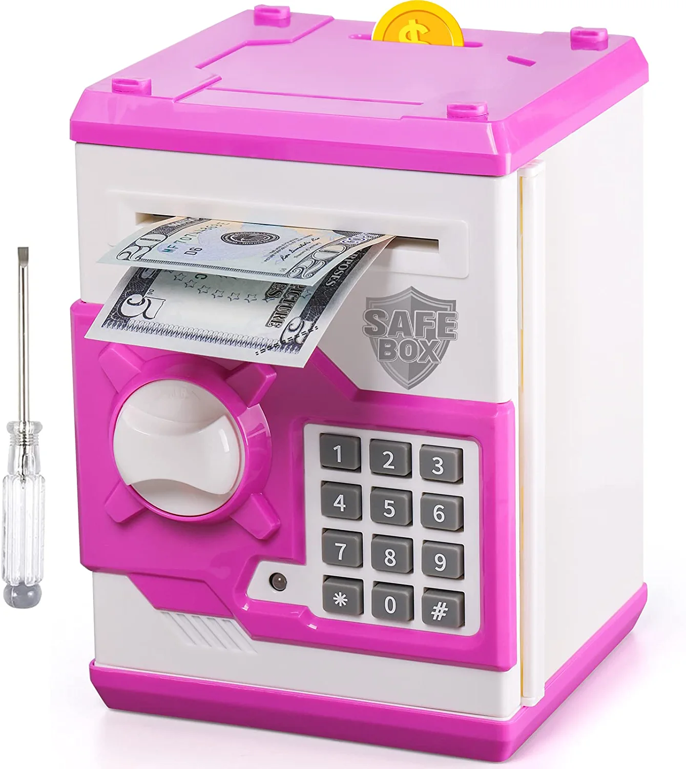 DWI Dowellin ATM Piggy Bank for Boys Girls atm machine Money Saving Box with Password Money Jar with Auto Grab Bill Slot