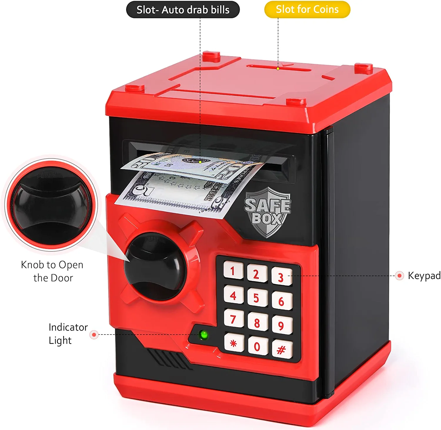 DWI Dowellin ATM Piggy Bank for Boys Girls atm machine Money Saving Box with Password Money Jar with Auto Grab Bill Slot