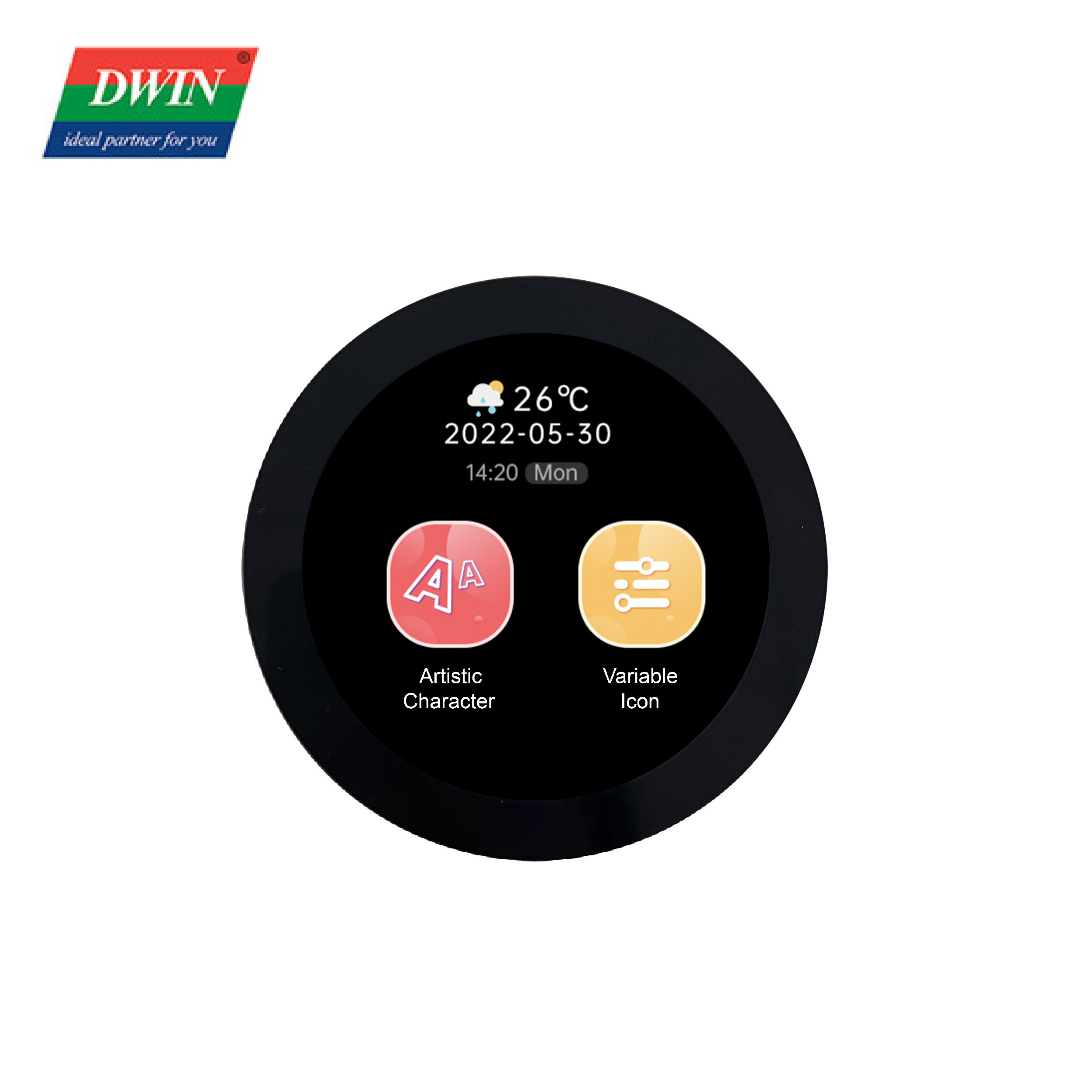 DWIN 2.8 Inch 480*480 Pixels Resolution  16.7M Colors IPS TFT LCD  Wide Viewing Angle Circular LCD Screen DMG48480C028_03WTC