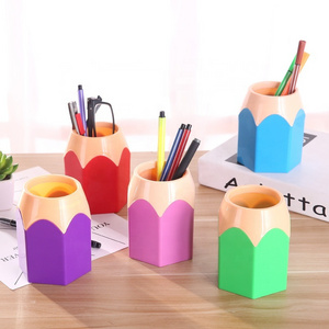 Plastic Pencil Shape Desktop Cute Children Desk Accessories Organizer Stand Container Pencil Pen Holder