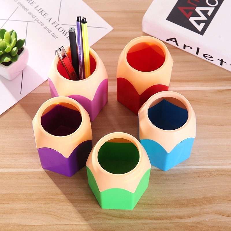 Plastic Pencil Shape Desktop Cute Children Desk Accessories Organizer Stand Container Pencil Pen Holder