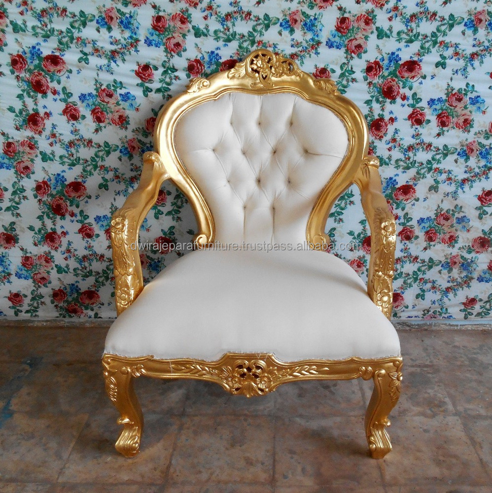 Mahogany Wood Antique Gold Leaf of Living Room Arm Chair