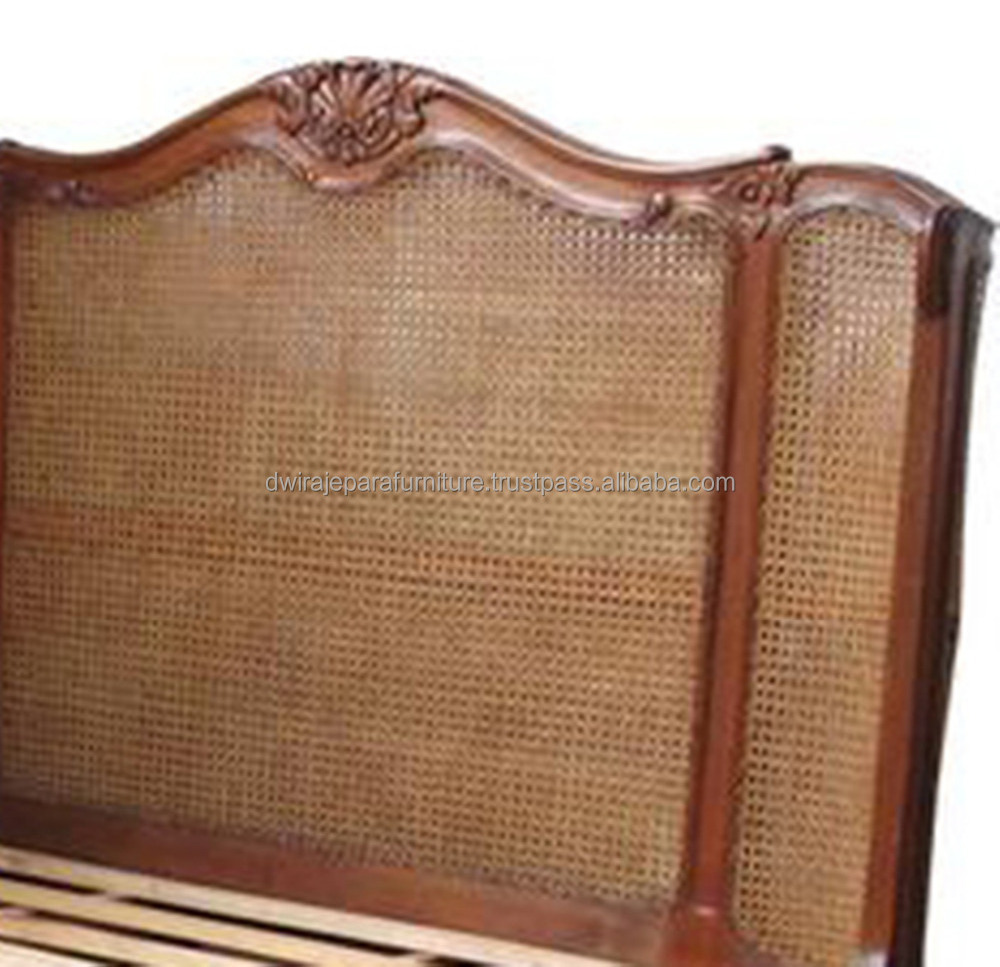 Classic Furniture French Carved Rattan Bed - Antique Reproduction Furniture Mahogany Indonesia