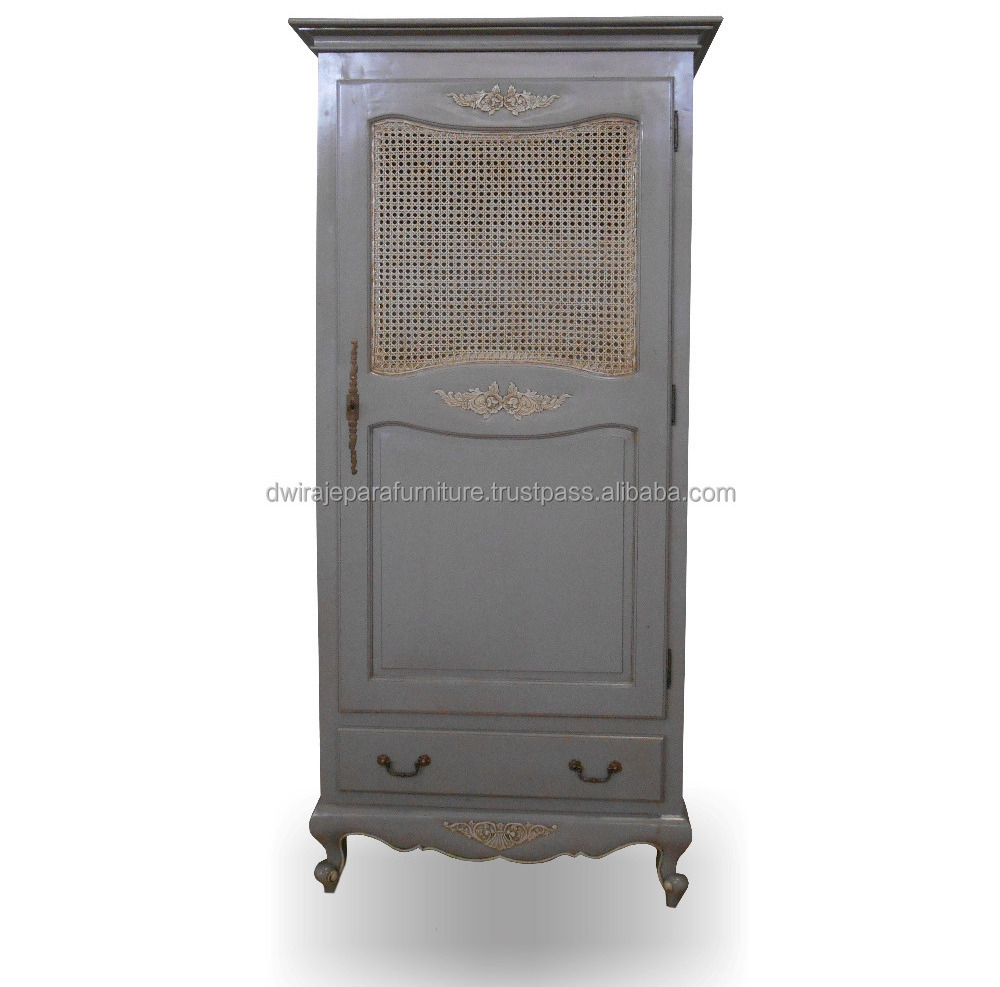 Antique Furniture - Vintage Rattan Wardrobe Furniture French Style.