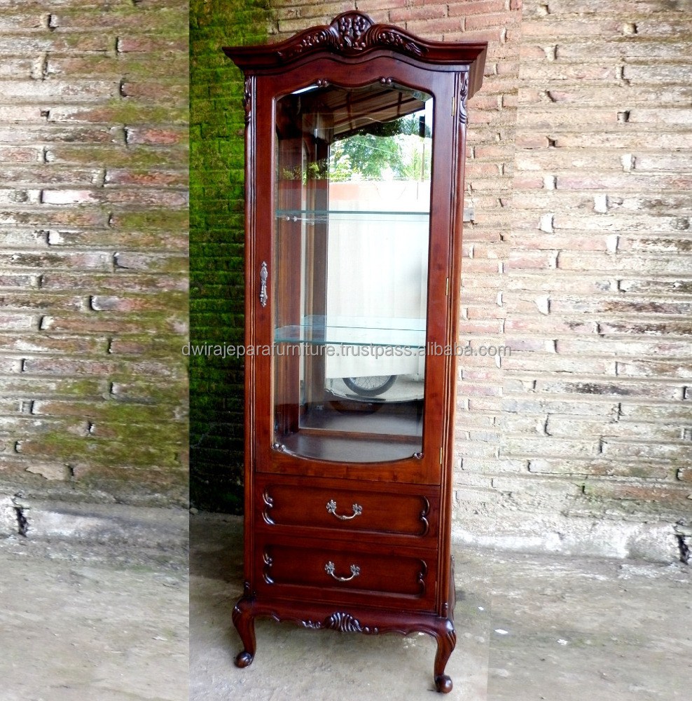 Classic Furniture Livingroom Showcase Cabinet 1 Glass Door - Mahogany Furniture Indonesia