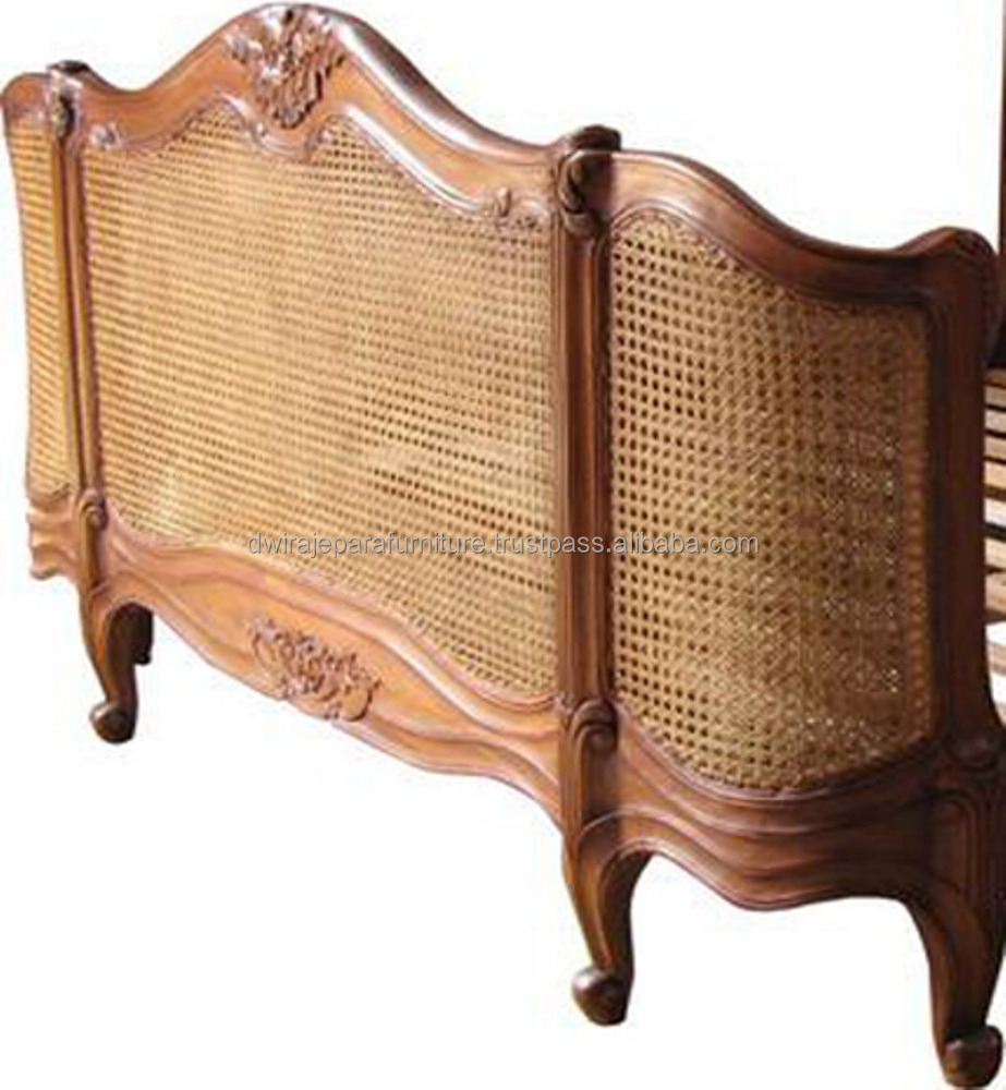 Classic Furniture French Carved Rattan Bed - Antique Reproduction Furniture Mahogany Indonesia