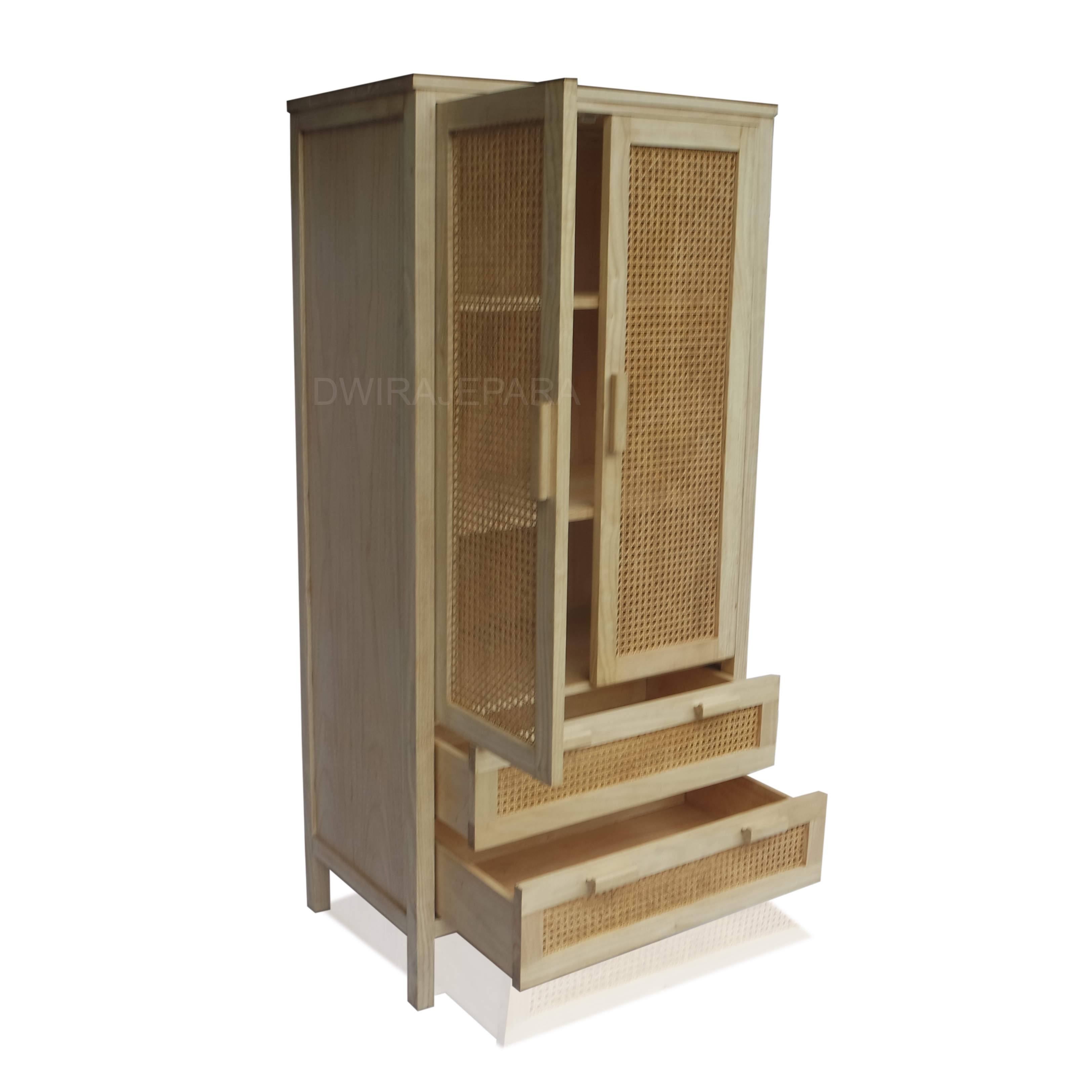 NATURAL WOOD AND RATTAN CABINET