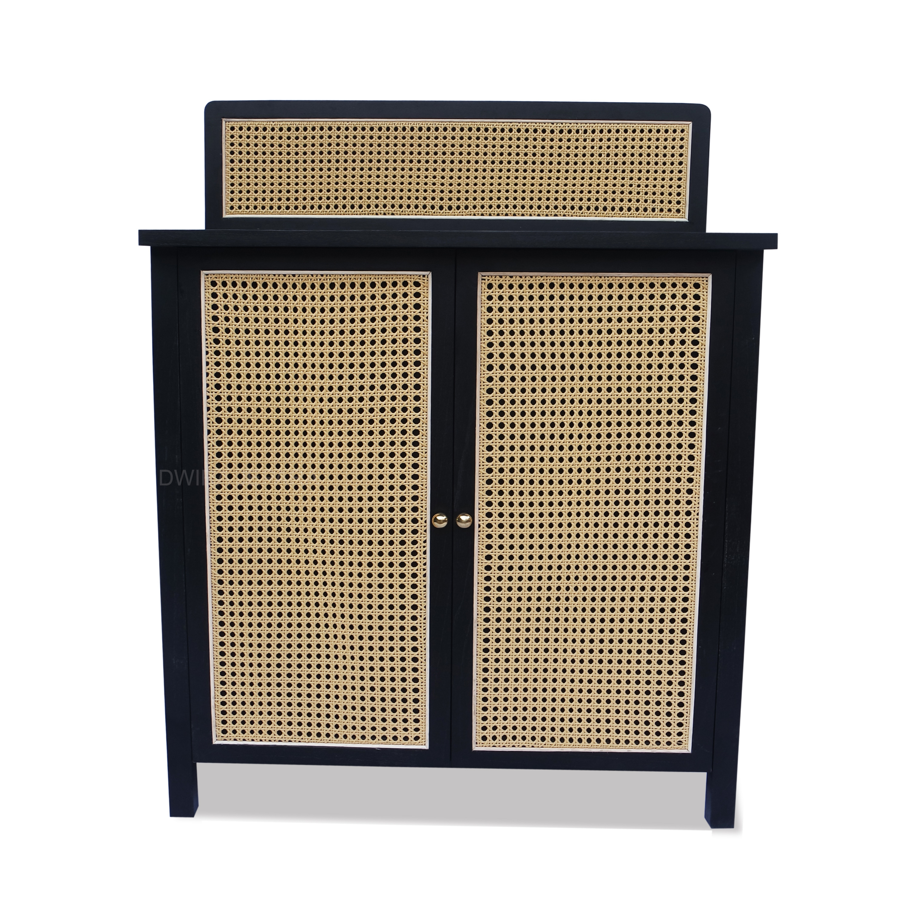 NATURAL WOOD AND RATTAN TWO DOORS CABINET