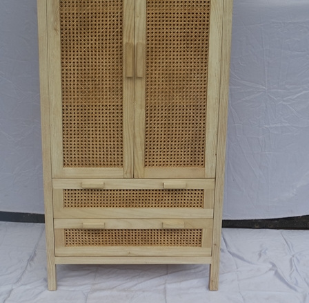 NATURAL WOOD AND RATTAN CABINET