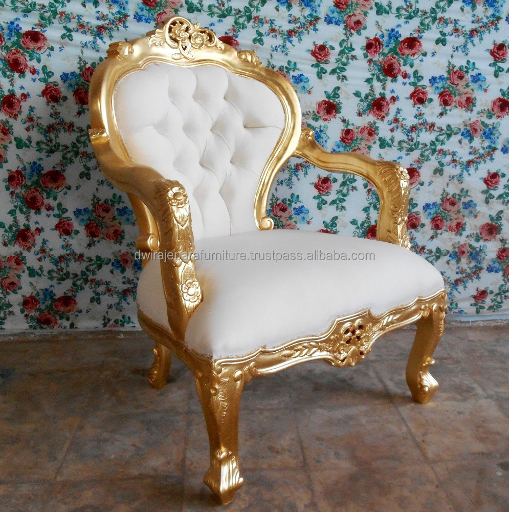 Mahogany Wood Antique Gold Leaf of Living Room Arm Chair