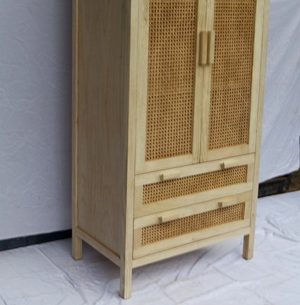 NATURAL WOOD AND RATTAN CABINET