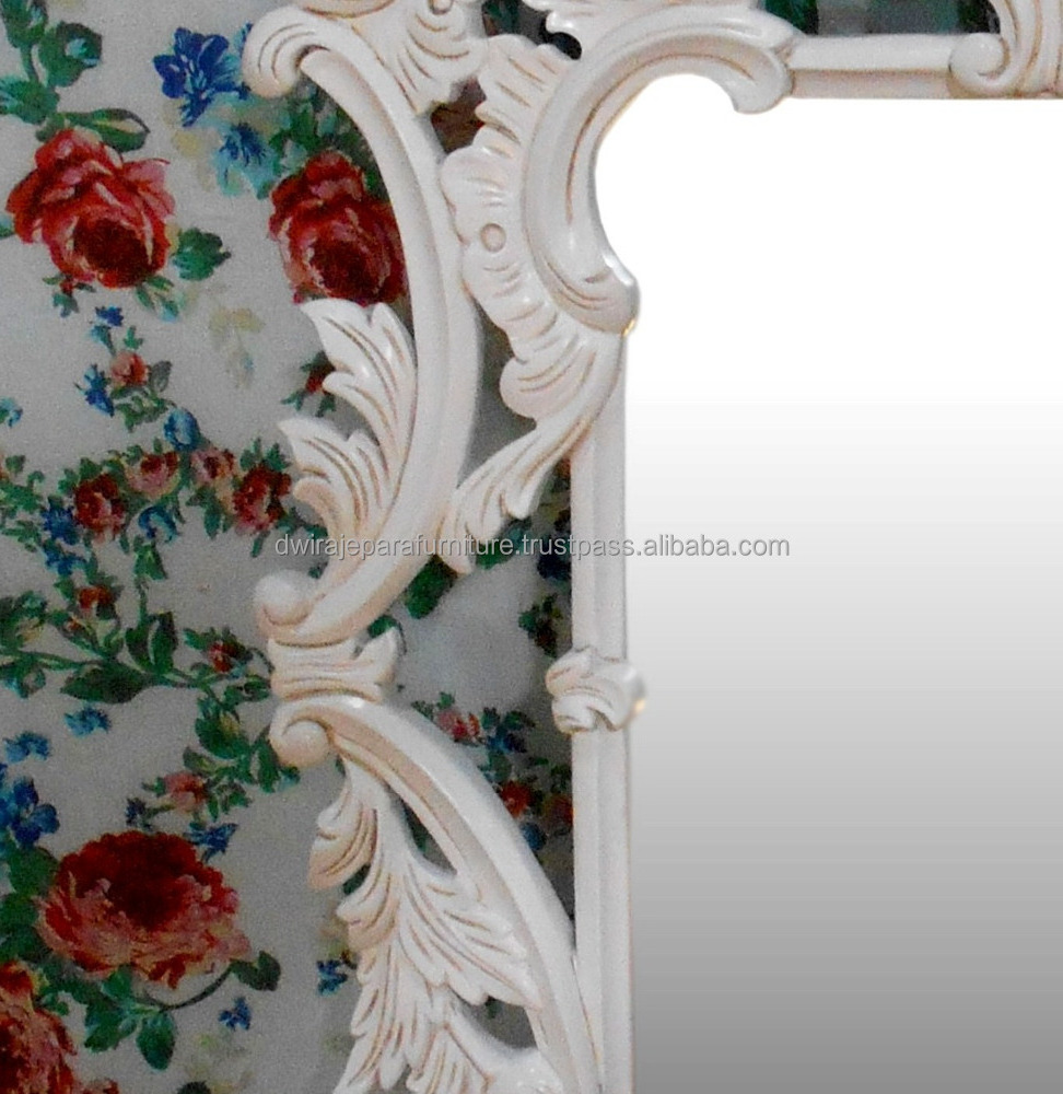 Indonesia Furniture - French Furniture White Painted Mahogany Wood Hand Carved Mirror Frame