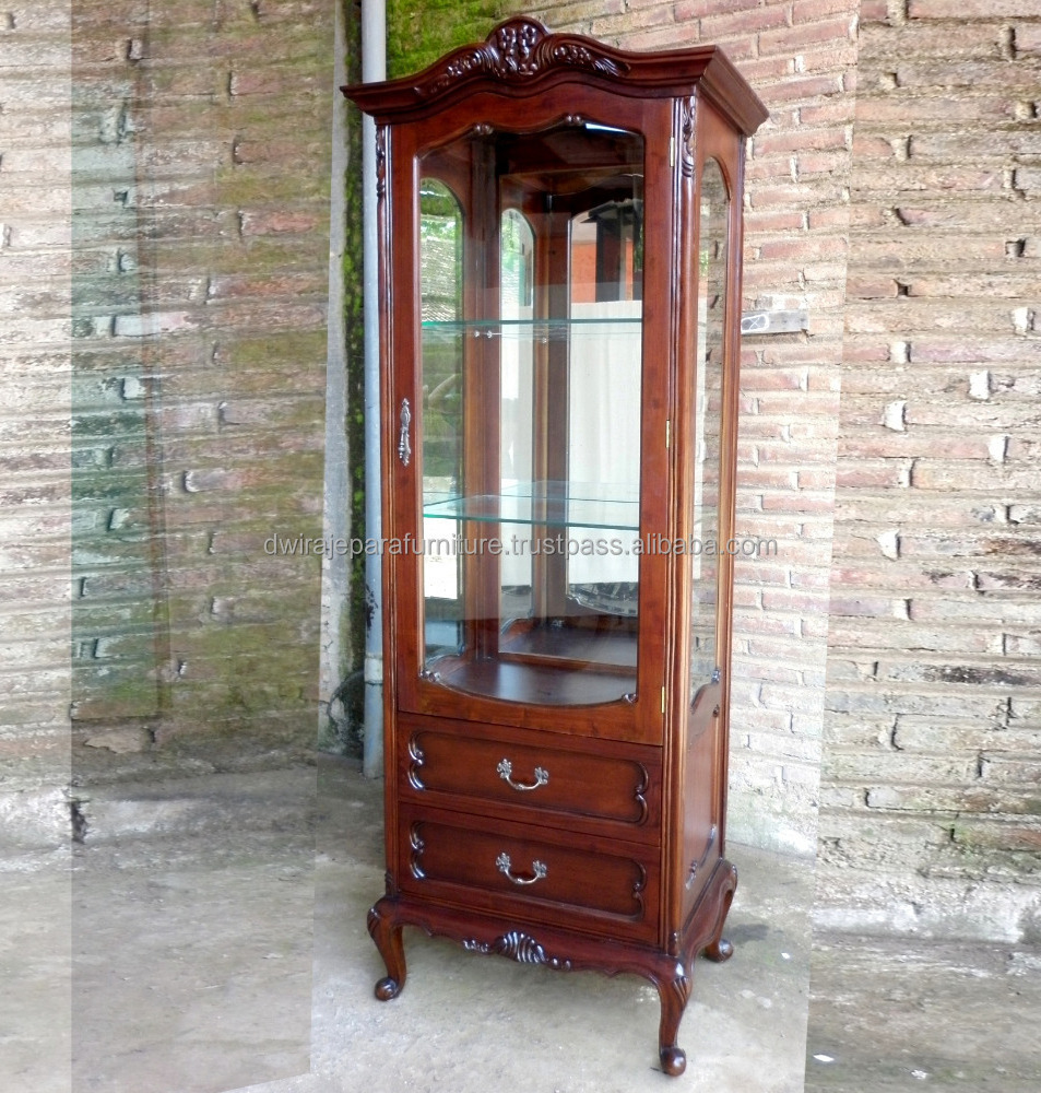 Classic Furniture Livingroom Showcase Cabinet 1 Glass Door - Mahogany Furniture Indonesia