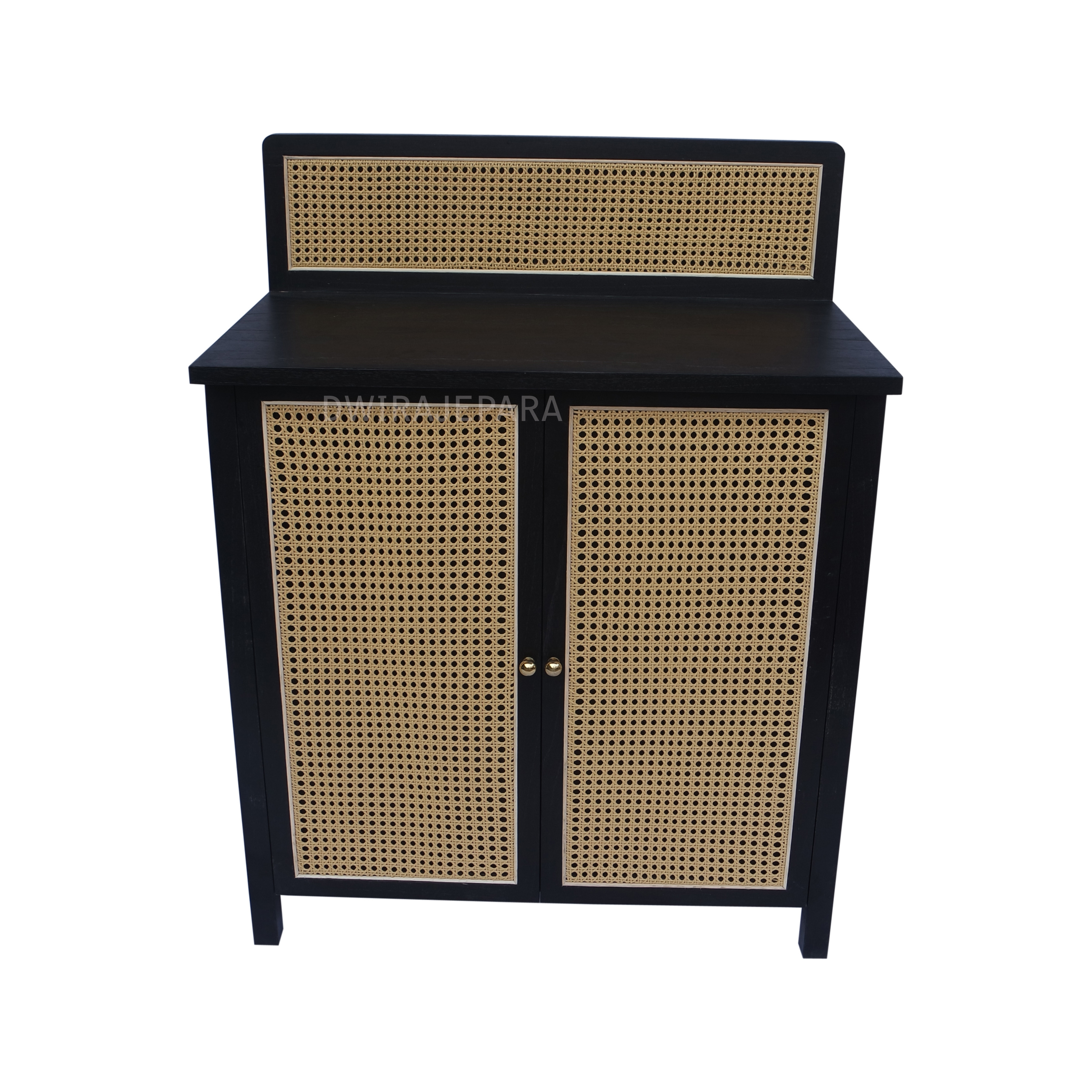 NATURAL WOOD AND RATTAN TWO DOORS CABINET