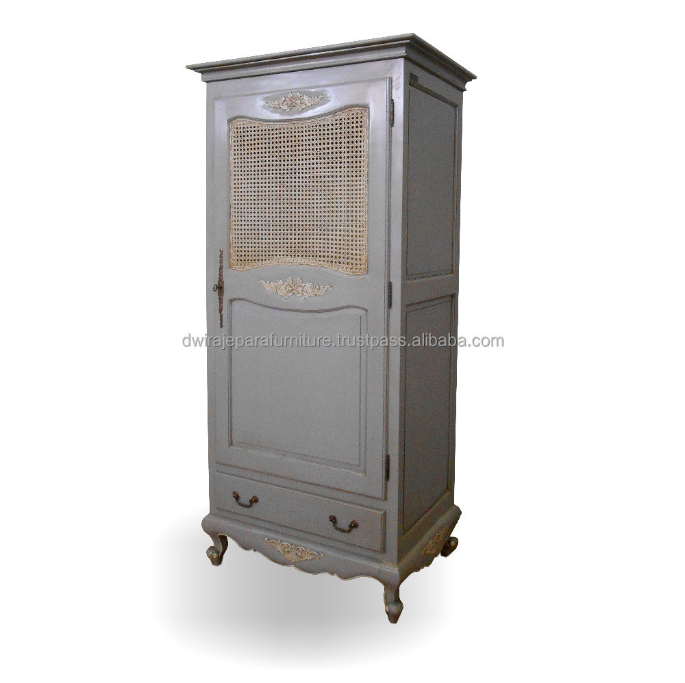 Antique Furniture - Vintage Rattan Wardrobe Furniture French Style.