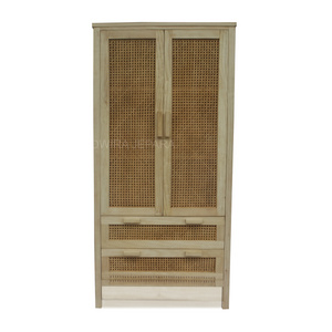 NATURAL WOOD AND RATTAN CABINET