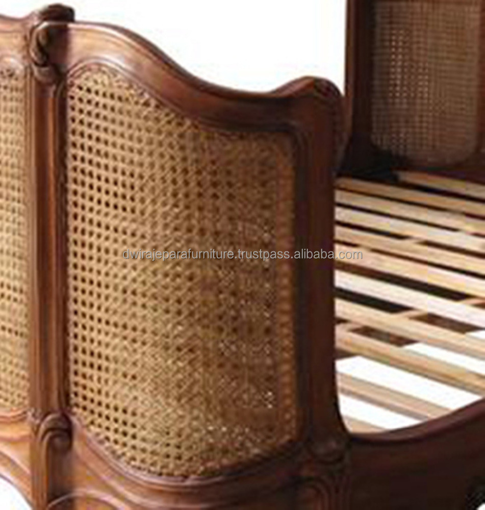 Classic Furniture French Carved Rattan Bed - Antique Reproduction Furniture Mahogany Indonesia