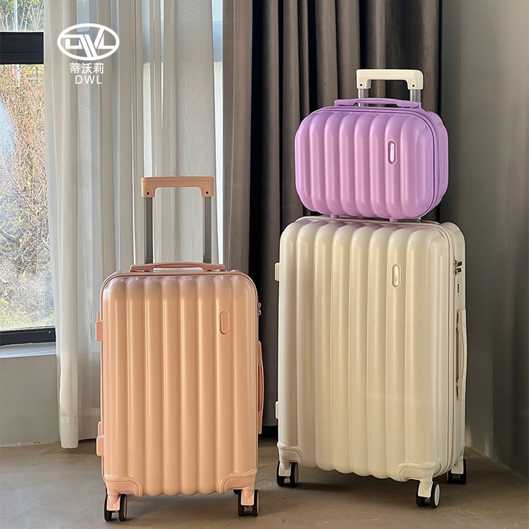 DWL fast shipment candy color luggage sets 4 pcs ABS carry on trolly luggage case luggage bag set for shopping /tour