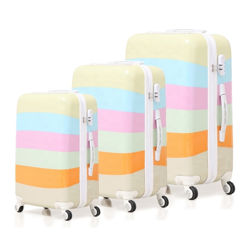 Factory Wholesale  Colorful Rainbow PC Material Travel Luggage Bag 3 pieces Trolley Luggage Sets Suitcase