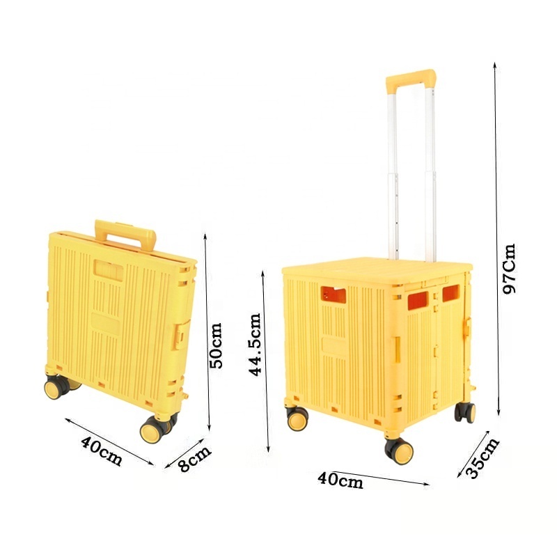 Foldable Utility Cart Folding Portable Rolling Crate Handcart with Durable Heavy Duty Plastic Telescoping Handle