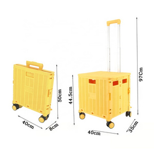 Foldable Utility Cart Folding Portable Rolling Crate Handcart with Durable Heavy Duty Plastic Telescoping Handle