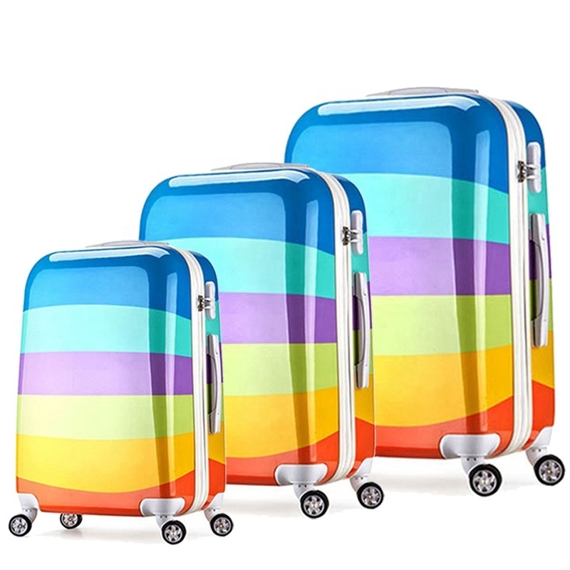 Factory Wholesale  Colorful Rainbow PC Material Travel Luggage Bag 3 pieces Trolley Luggage Sets Suitcase