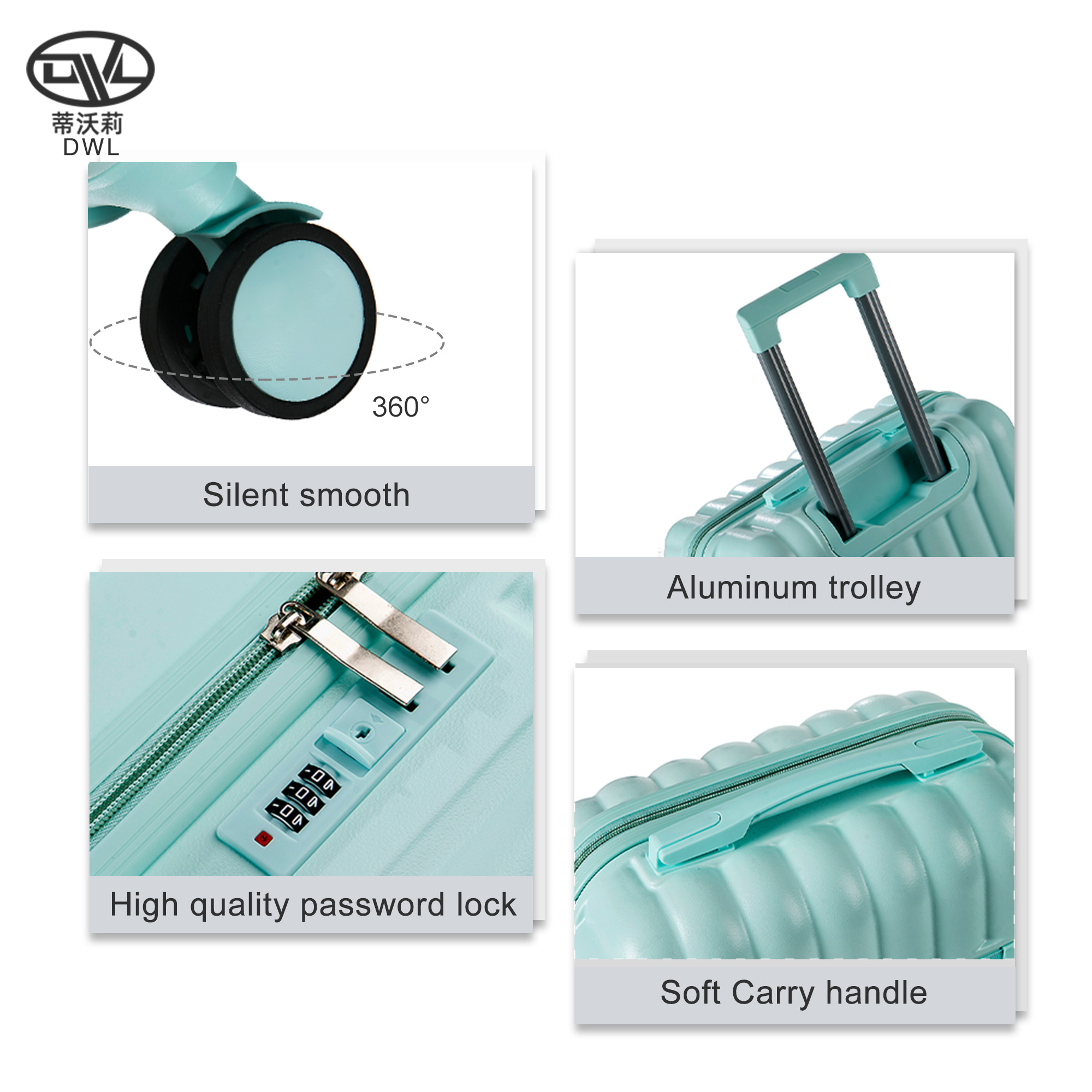 DWL fast shipment candy color luggage sets 4 pcs ABS carry on trolly luggage case luggage bag set for shopping /tour