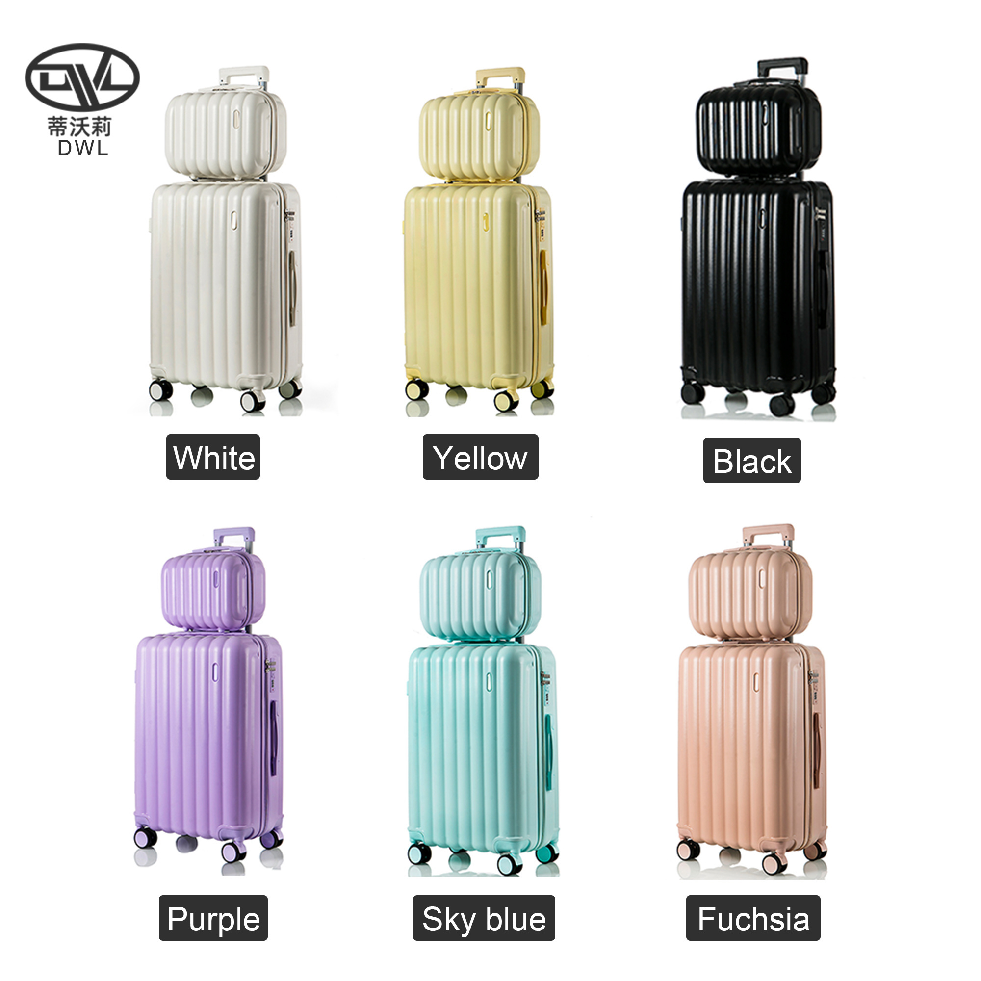 DWL fast shipment candy color luggage sets 4 pcs ABS carry on trolly luggage case luggage bag set for shopping /tour