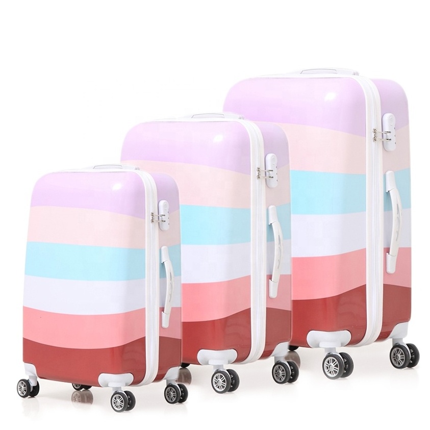 Factory Wholesale  Colorful Rainbow PC Material Travel Luggage Bag 3 pieces Trolley Luggage Sets Suitcase