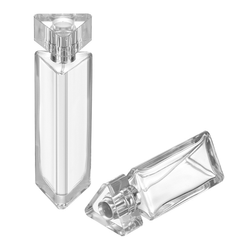 Wholesale Clear Triangle Shape Perfume Bottles 30ml 50ml Empty Glass Perfume Spray Bottle With Paper Tube