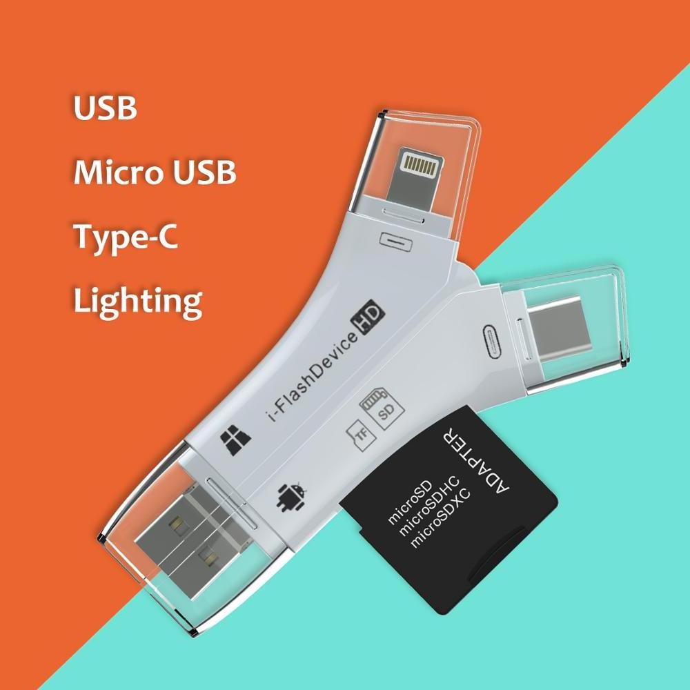 Black White color 4 in 1 card reader USB-C SD usb flash drive for iphone 11 pro max