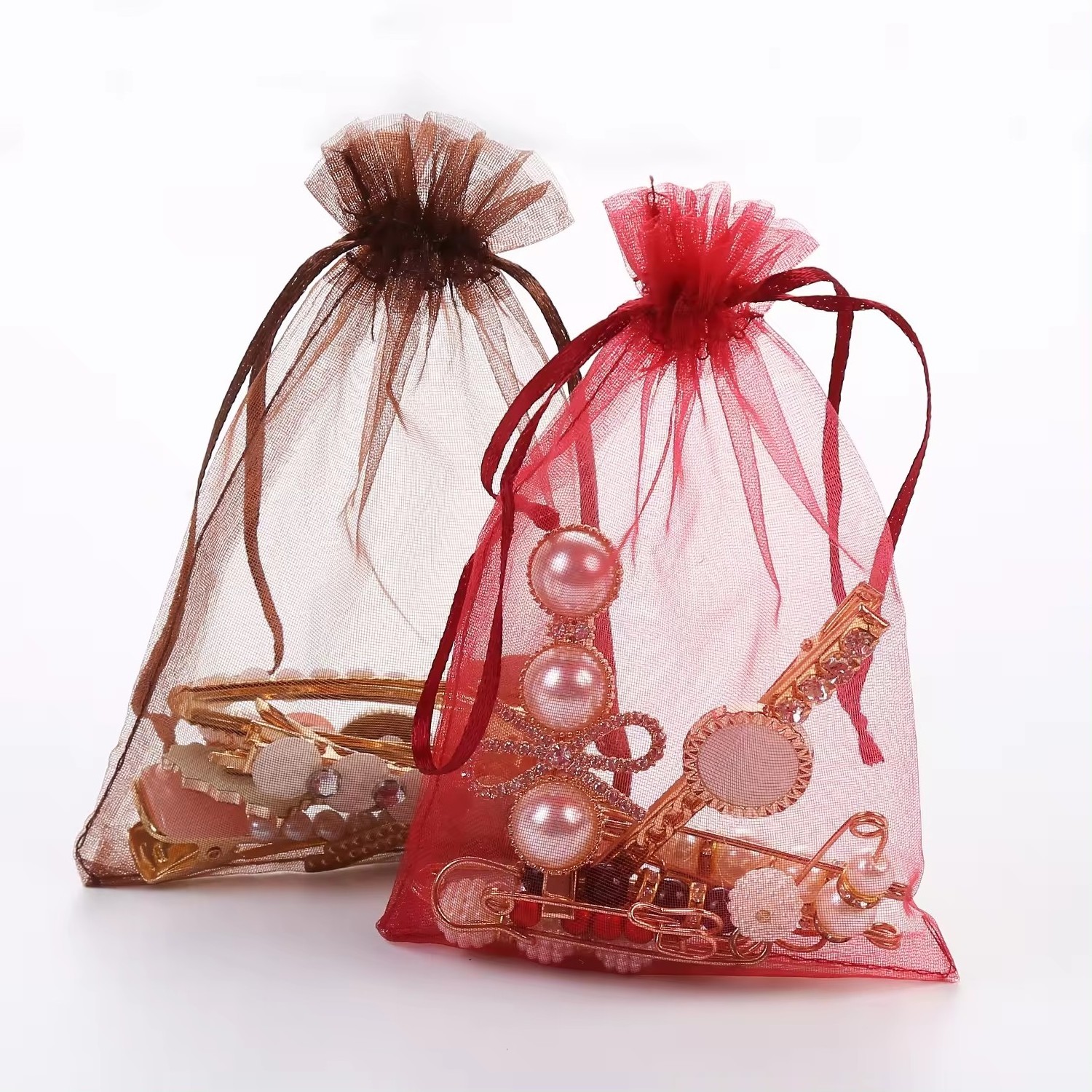 Custom Organza Drawstring Bag Jewelry Earring Storage Packing For Gift Pouch Transparent Clear Pouch Bag Mini Bag For Party