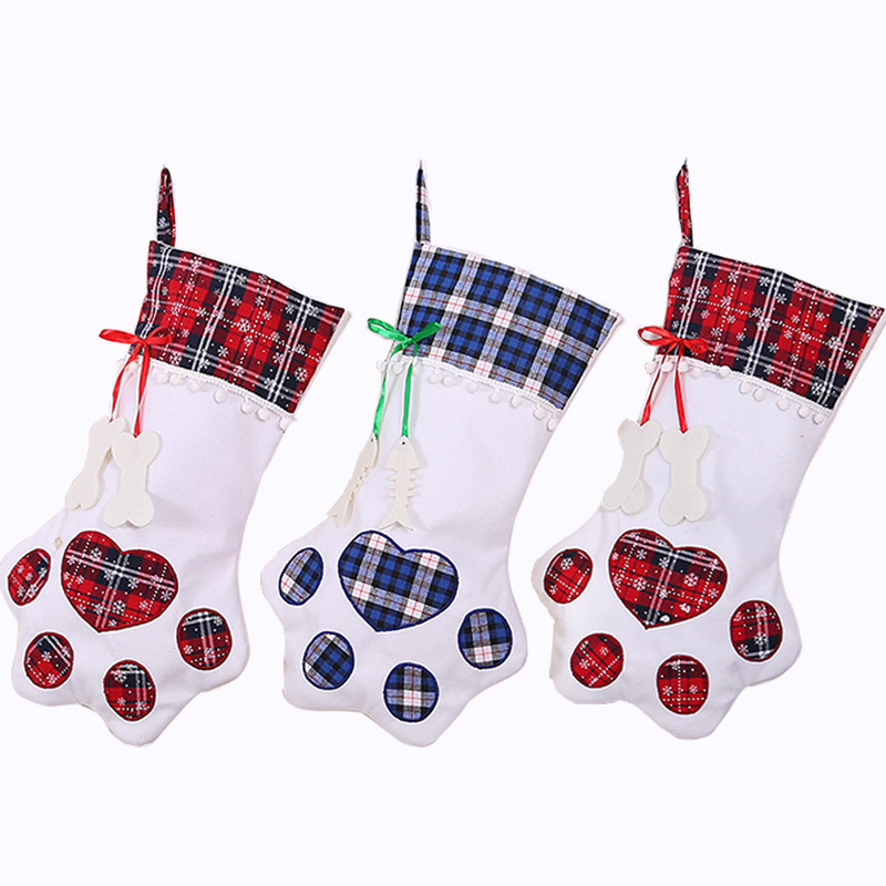 Christmas Stockings Pet Paw Pattern Stockings Fireplace Hanging Ornament Socks Pet Claw Xmas Decoration For Child Gift