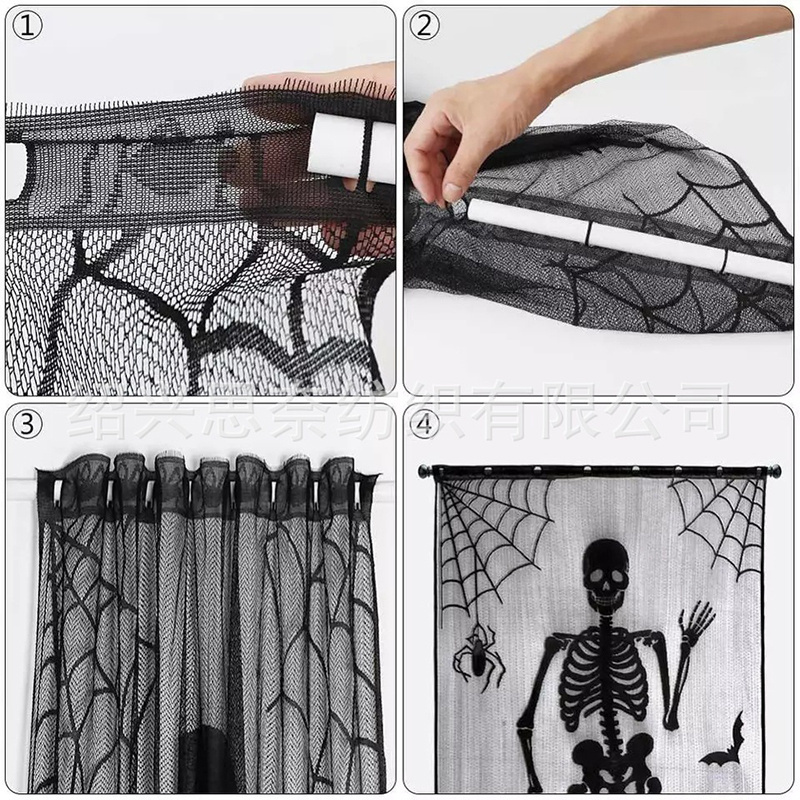 Halloween Skeleton Curtain Halloween Decorations Black Door Panels Covers 40*84inch Halloween Lace Bat Window Curtain