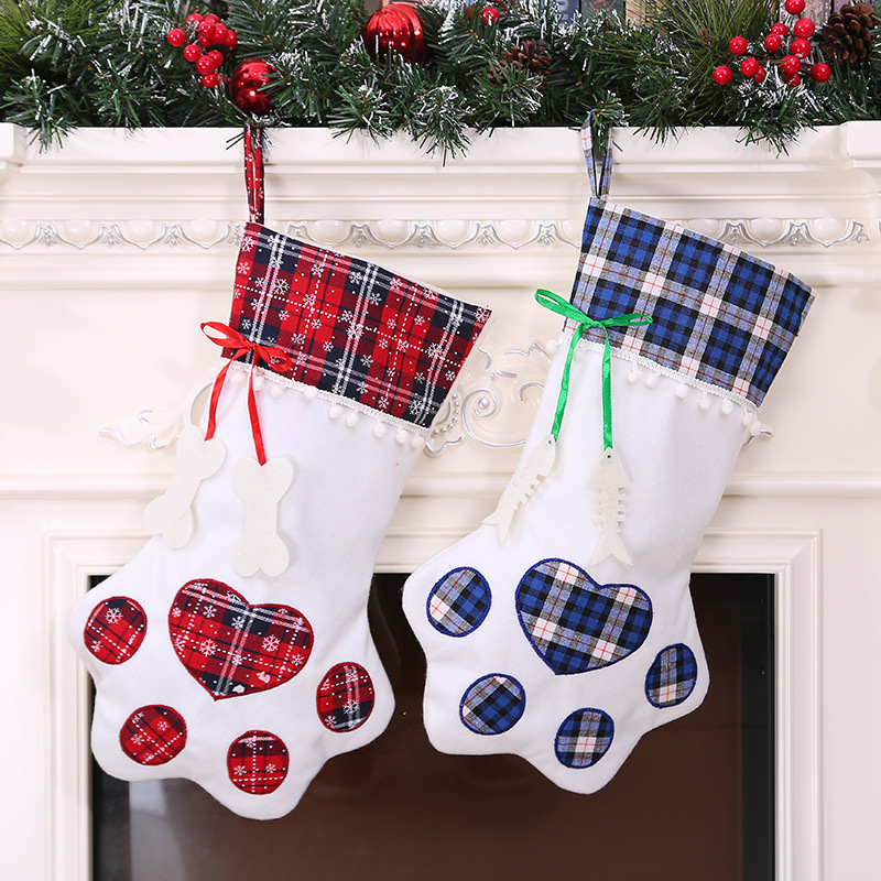 Christmas Stockings Pet Paw Pattern Stockings Fireplace Hanging Ornament Socks Pet Claw Xmas Decoration For Child Gift