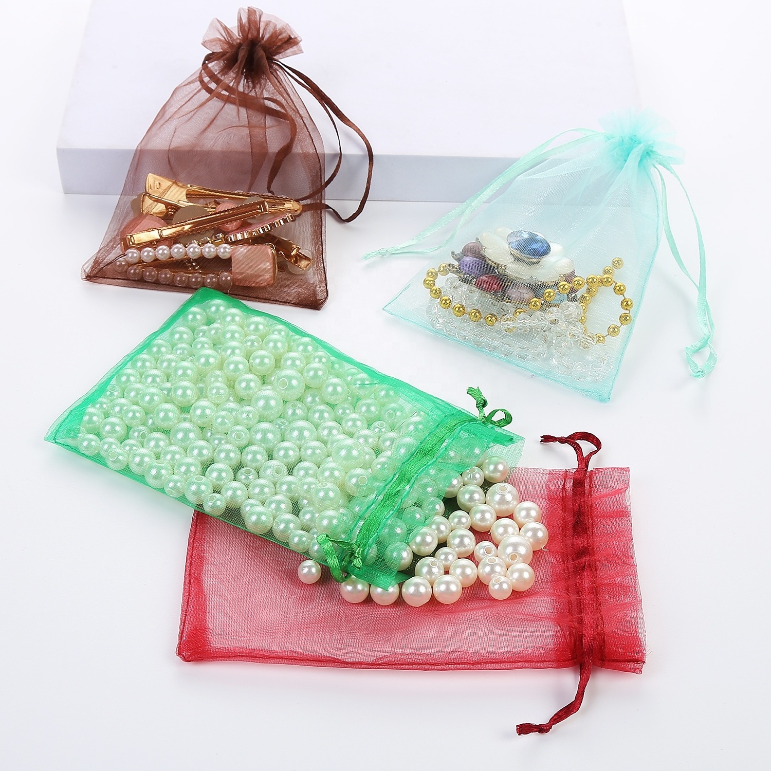 Custom Mesh Organza Pouch Jewelry Bags Small Drawstring Gift Bags Packaging Organza Bags Supplies