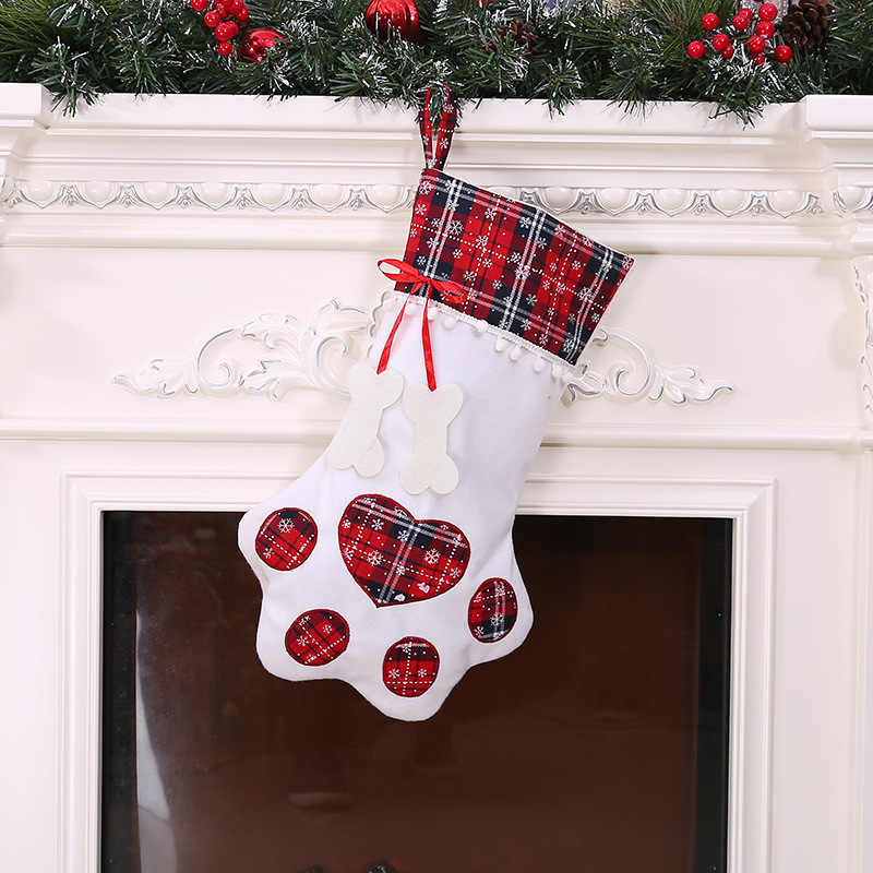 Christmas Stockings Pet Paw Pattern Stockings Fireplace Hanging Ornament Socks Pet Claw Xmas Decoration For Child Gift