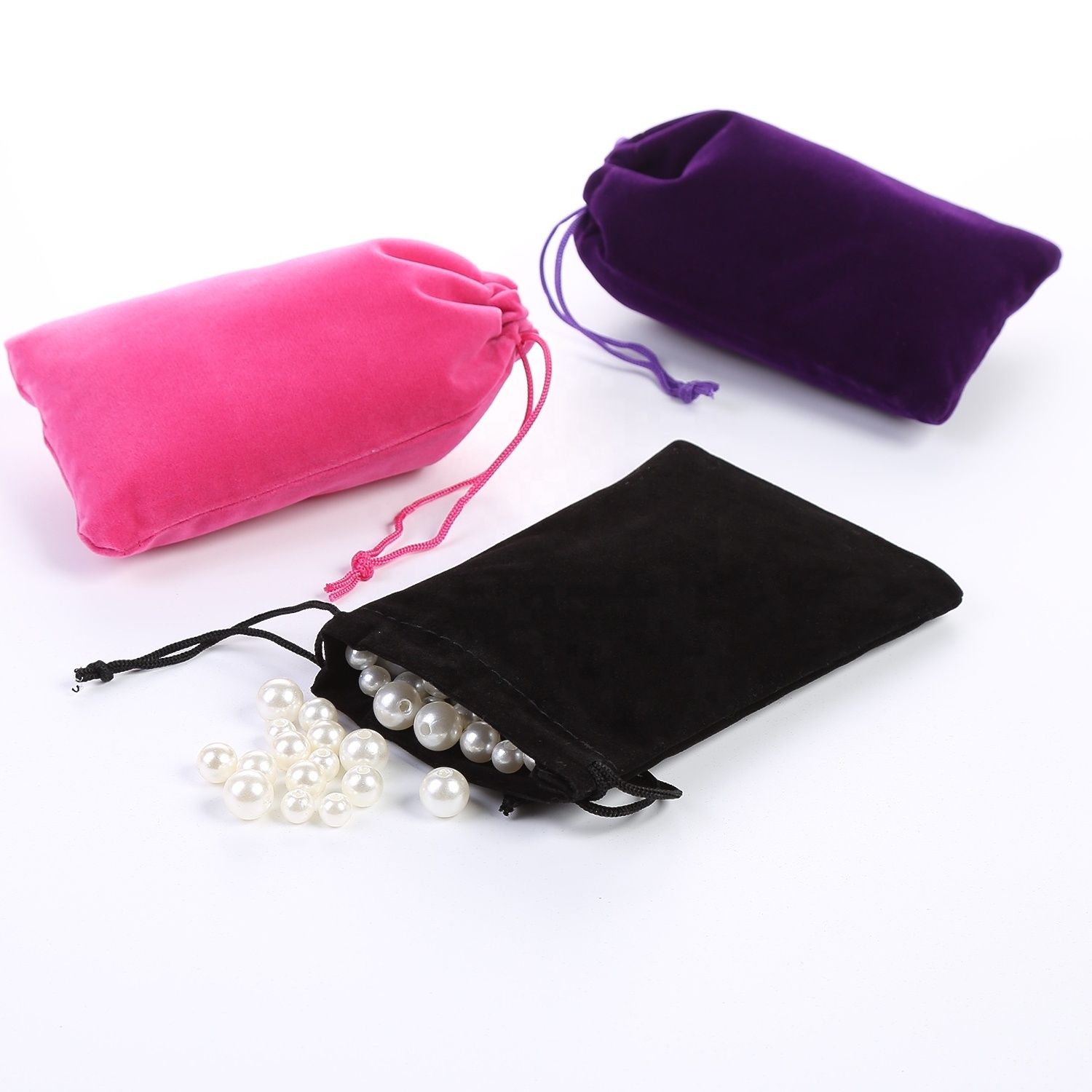 Linna 10*15cm Black Velvet Pouches Hair Dryer Hotel Black Drawstrings Velvet Bags Cosmetic Velvet Pouches For Jewelry