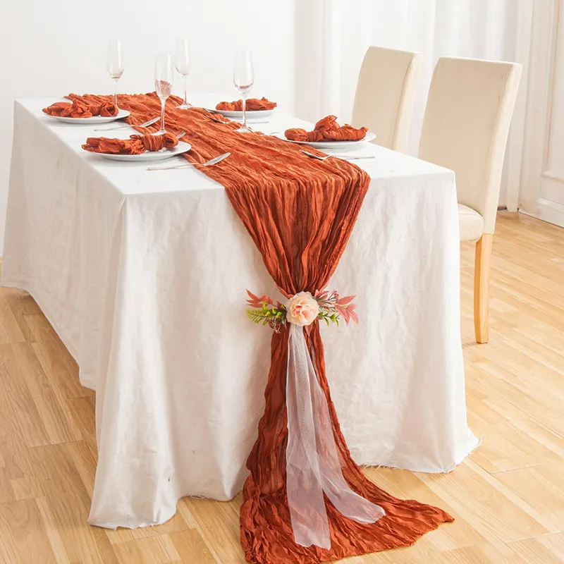 Large 90*300cm Crinkle Gauze Fabric Cheese Cloth For Party Wedding Dinner Cotton Cheese Cloth Table Runner