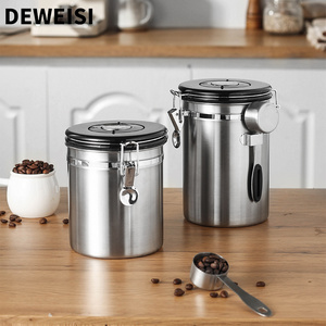 DEWEISI stainless steel airtight tea coffee sugar canisters coffee bean storage coffee canister with scoop