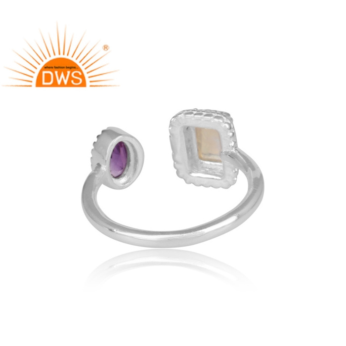 Handmade Ring Jewelry Supplier 925 Sterling Silver Silver Open Woman's Ring Ethiopian Opal And Round Amethyst Gemstone Ring