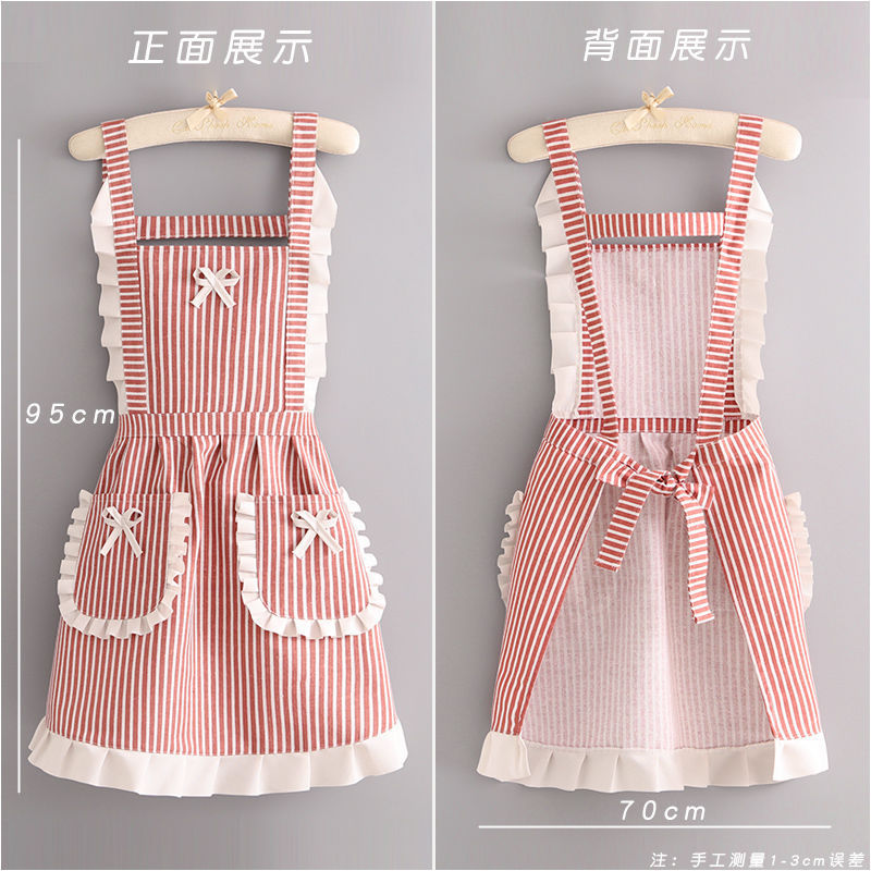 Korean version cotton and linen apron for women cute kitchen home cooking breathable apron fashionable work clothes chef apron